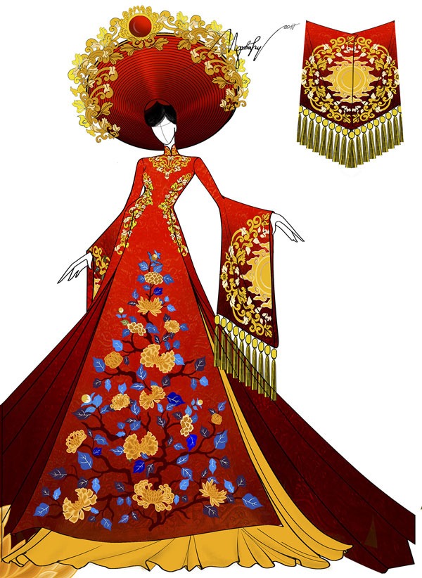 Một mẫu thiết kế áo dài cho hoa hậu của Ngô Nhật Huy - mặt trước
